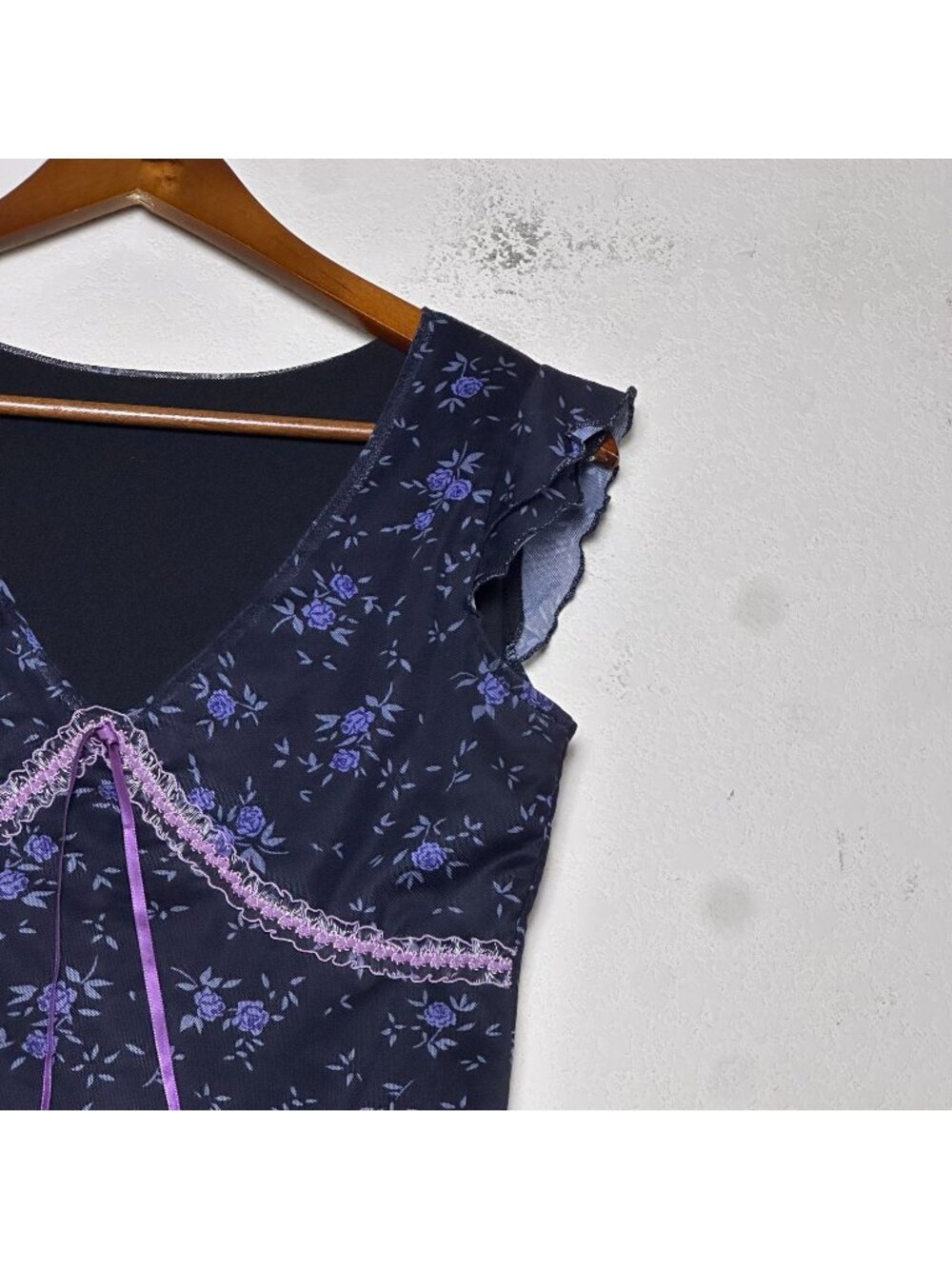 Romwe Goth Floral Women S Purple Black Lace Tie Front Mesh Top Blouse Whimsgoth